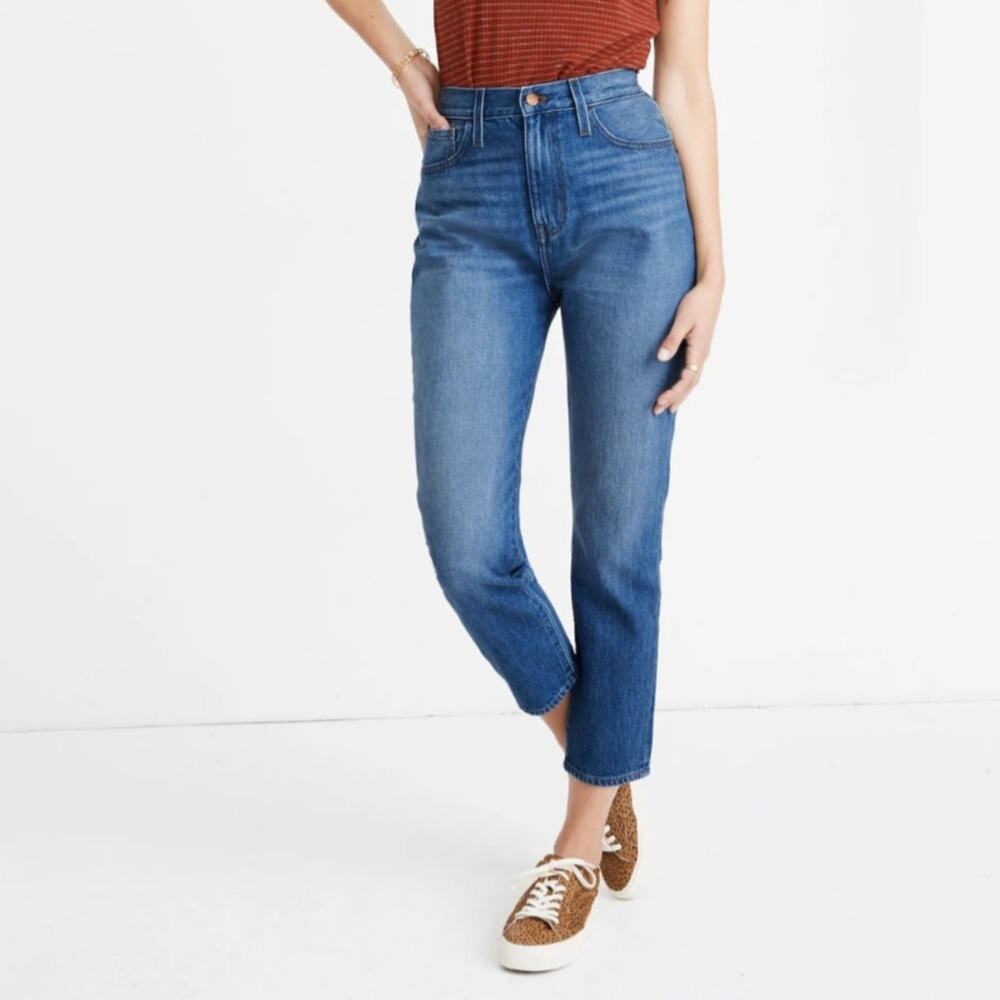 Madewell Cropped Mom Jeans Straight Leg Slouchy High Rise Medium Wash Relaxed 28